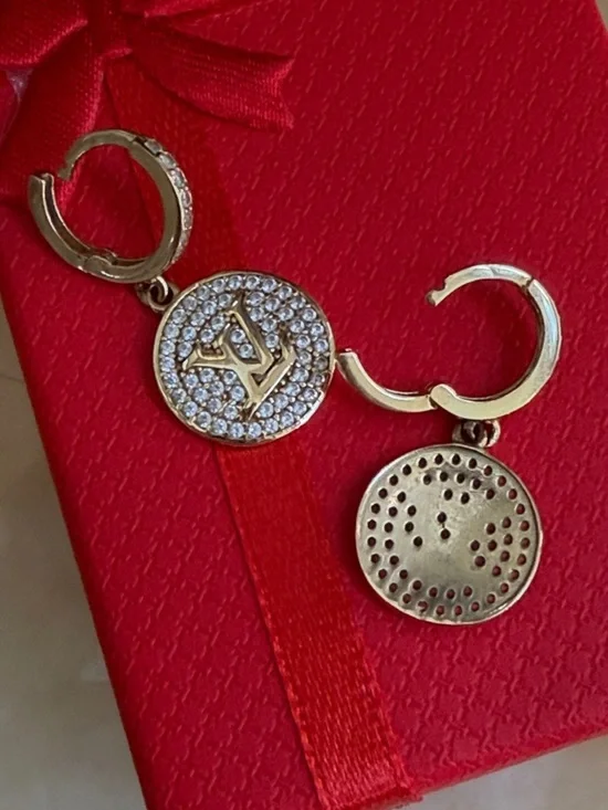 New Real Solid 14K yellow gold Drop Hoop Earrings designer look - Picture 4 of 7